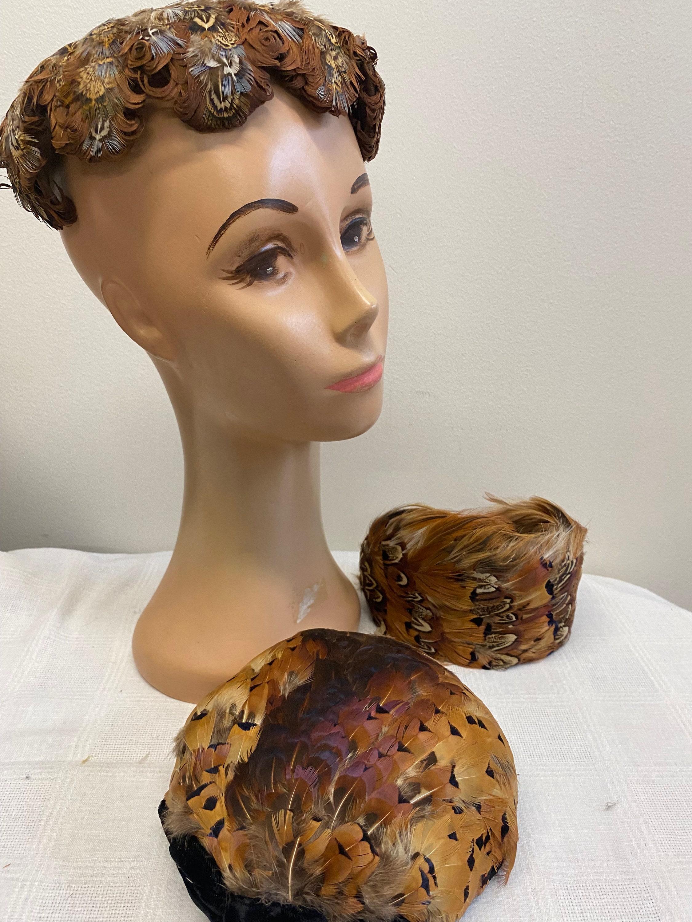 Vintage W Germany Pheasant Feather Pillbox Hat Mid Century Cocktail Brown Teal‎ Vintage Modern Miss Pheasant Feather Juliest Hat USA - Etsy main image 2