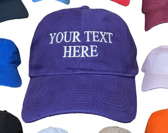 Your Text Here Embroidered Customizable 100% Cotton Hats/Caps With Adjustable Strap & Buckle - Choose Your Own Text, Font Style and Colors