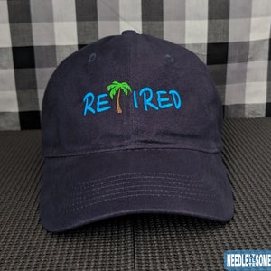 RETIRED Palm Tree Embroidered Navy Blue High Quality Dad Hat/Cap