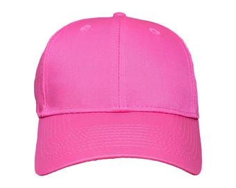 Blank Neon Pink 6-Panel Curved Bill Hat with Adjustable Hook and Loop Closure