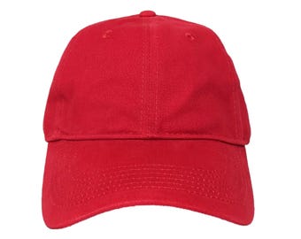 Blank Red Soft 6-Panel Dad Hat with Strap and Buckle Closure