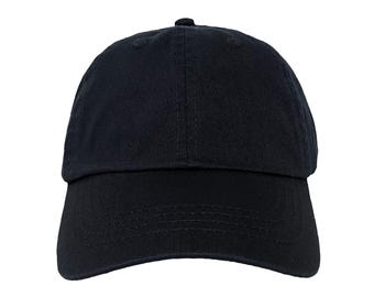 Blank Black 6-Panel Dad Hat with Hook-and-Loop Closure
