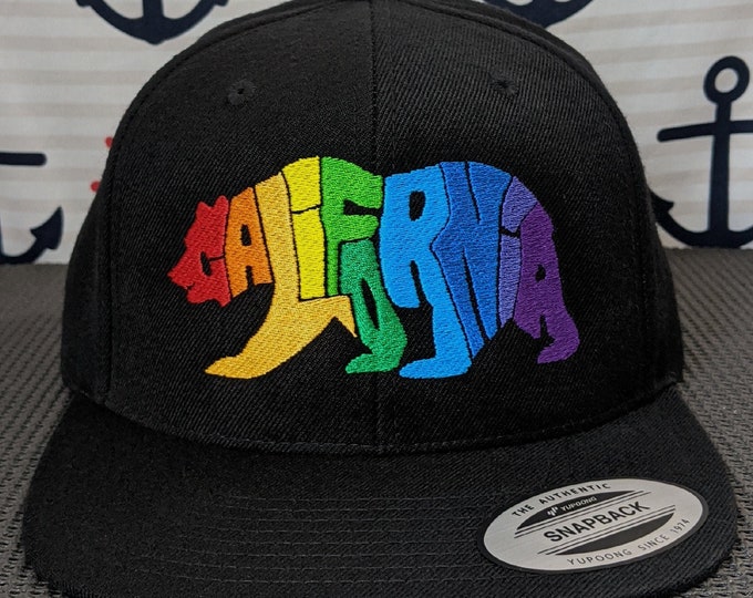 Featured listing image: Rainbow California Bear Embroidered High Quality Snapback Pride Hat/Cap