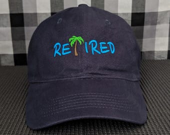 Retired Palm Tree Embroidered Dad Hat - Choose Your Colors, Adjustable, Soft Cotton