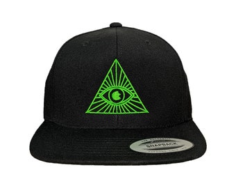 Illuminati Eye Triangle Custom Embroidered Adjustable High Quality Snapback Hat - Choose Your Own Thread and Hat Color