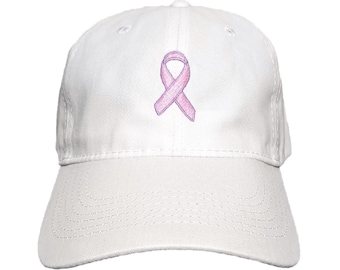 Breast Cancer Ribbon Custom Embroidered Adjustable 100% Cotton Dad Hat - Choose Your Own Colors