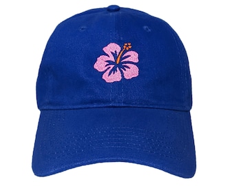 Hawaiian Hibiscus Flower Custom Embroidered Adjustable 100% Cotton Dad Hat