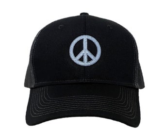 Peace Symbol Custom Embroidered Snapback Mesh-Back Trucker Hat/Cap