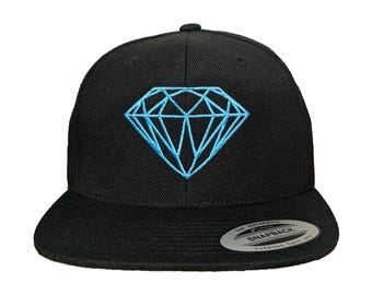 Diamond Outline Embroidered Snapback Hat: Flat Brim, Color Options