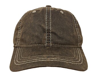 Blank Brown 6-Panel High Quality Distressed Dad Hat with Adjustable Hook and Loop Closure