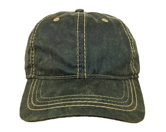 Blank Olive Green 6-Panel High Quality Distressed Dad Hat with Adjustable Hook and Loop Closure