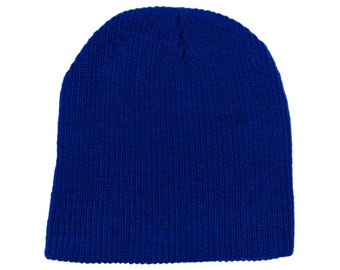 Blank Royal Blue Ribbed Soft Knit Beanie