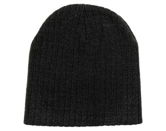 Blank Charcoal Gray Ribbed Knit Skull Cap/Beanie