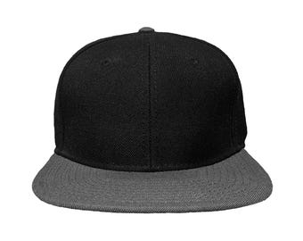 Blank Black/Charcoal Gray Bill Structured 6-Panel Adjustable Snap Hat
