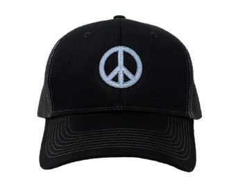 Peace Symbol Custom Embroidered Snapback Mesh-Back Trucker Hat/Cap