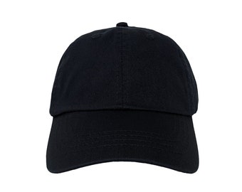 Blank Black 6-Panel Dad Hat with Hook-and-Loop Closure