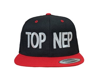 TOP NEP Embroidered Flat Bill Black/Red Snapback Hat/Cap High Quality - Customize Your Own!