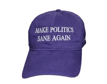 Make Politics Sane Again (Front) shoppyist.com (Side) Custom Embroidered Purple Hat