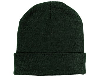 Blank Dark Green Fold Knit Beanie/Cap