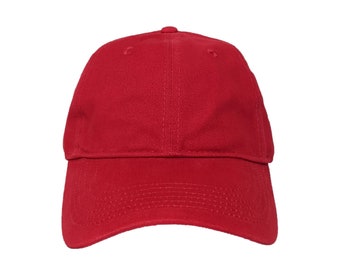 Blank Red Soft 6-Panel Dad Hat with Strap and Buckle Closure