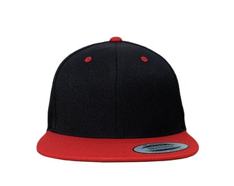 Blank Black / Red Brim High Quality Structured 6-Panel Adjustable Snapback Hat