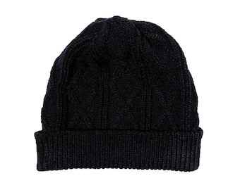 Blank Black Fold Knit Beanie/Cap With Pattern