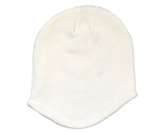 Blank White Knit Beanie With Ear Covering