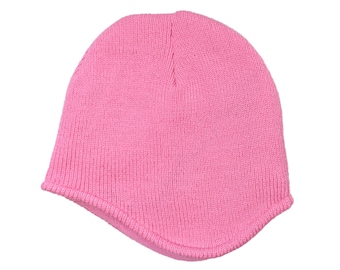 Blank Soft Pink Acrylic Knit Beanie With Fleece Lining and Ear Covering