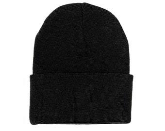 Blank Black Fold Knit Beanie/Cap