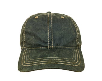 Blank Olive Green 6-Panel High Quality Distressed Dad Hat with Adjustable Hook and Loop Closure