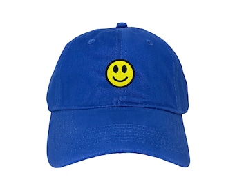 Smiley Face Emoji Custom Embroidered Adjustable 100% Cotton Dad Hat - Choose Your Own Colors