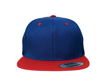 Blank Royal Blue / Red Brim High Quality Structured 6-Panel Adjustable Snapback Hat