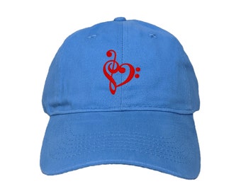 Music Note Heart Custom Embroidered Adjustable High Quality Dad Hat - Choose Your Own Thread and Hat Color