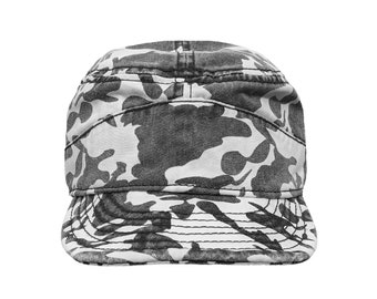 Blank White Camouflage Military Hat with Hook and Loop Closure