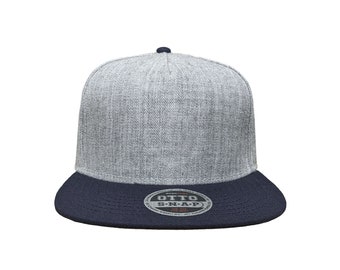 Blank Heather Gray/Navy Blue Bill Structured 5-Panel Adjustable Snap Hat