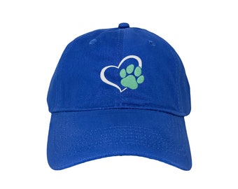 Pawprint Heart Custom Embroidered Adjustable 100% Cotton Dad Hat - Choose Your Own Colors