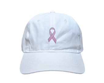Breast Cancer Ribbon Custom Embroidered Adjustable 100% Cotton Dad Hat - Choose Your Own Colors