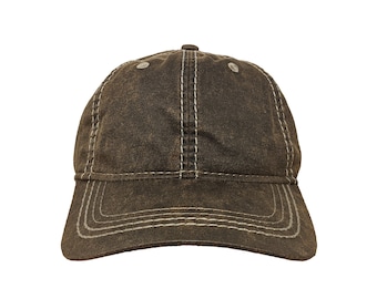 Blank Brown 6-Panel High Quality Distressed Dad Hat with Adjustable Hook and Loop Closure