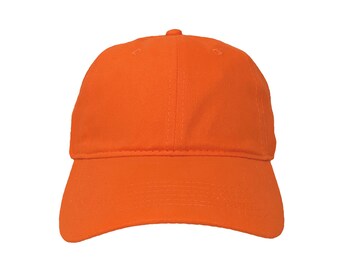 Blank Orange Soft 6-Panel Dad Hat with Strap and Buckle Closure