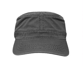 Blank Charcoal Gray Military Hat with Hook and Loop Closure