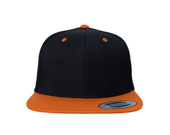 Blank Black/Orange Brim High Quality Structured 6-Panel Adjustable Snapback Hat