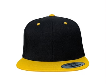 Blank Black / Athletic Gold (Yellow) High Quality Structured 6-Panel Adjustable Snapback Hat