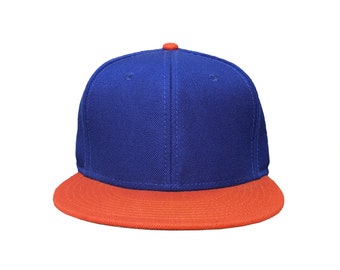 Blank Royal Blue/Orange Bill Structured 6-Panel Adjustable Snap Hat