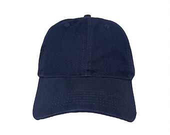 Blank Navy Blue Soft 6-Panel Dad Hat with Strap and Buckle Closure