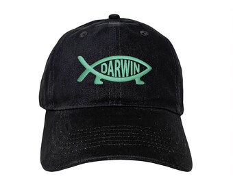 Darwin Fish Custom Embroidered Adjustable High Quality Dad Hat - Choose Your Own Thread and Hat Color