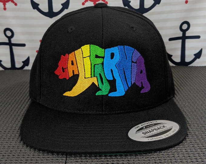 Featured listing image: Rainbow California Bear Embroidered High Quality Snapback Pride Hat/Cap