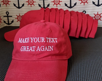x12 Make Your Text Again Custom Embroidered Dad Hat: Personalized Text, Bulk Pricing