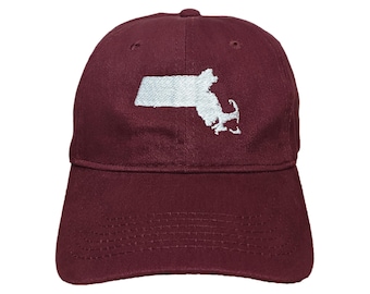 Massachusetts State Embroidered Dad Hat: Custom Color Options, Adjustable, 100% Cotton