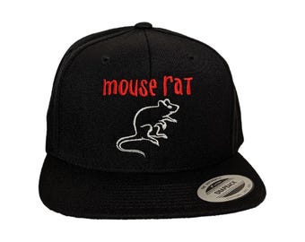 Mouse Rat Embroidered Snapback Hat - Custom Color Options, Flat Brim