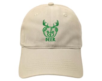 BEER Bear Deer Embroidered Hat: Soft Cotton, Choose Your Own Colors